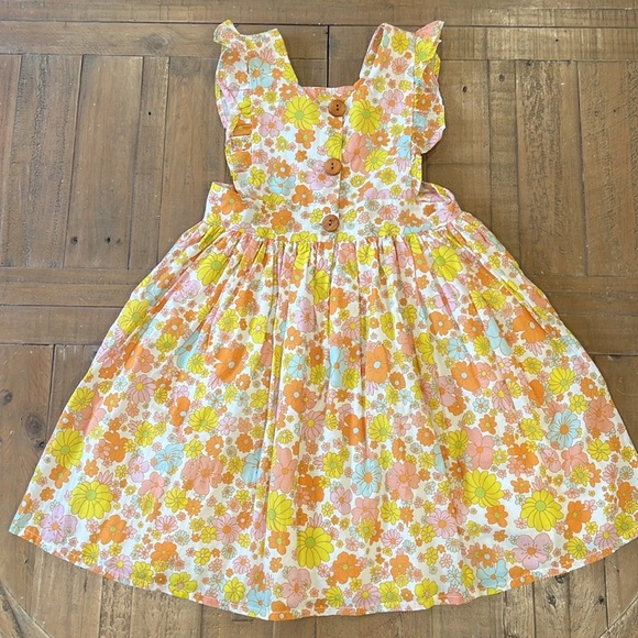 Wren & James retro floral pinafore dress boutique vibrant button ruffles 7-8 - Picture 7 of 8